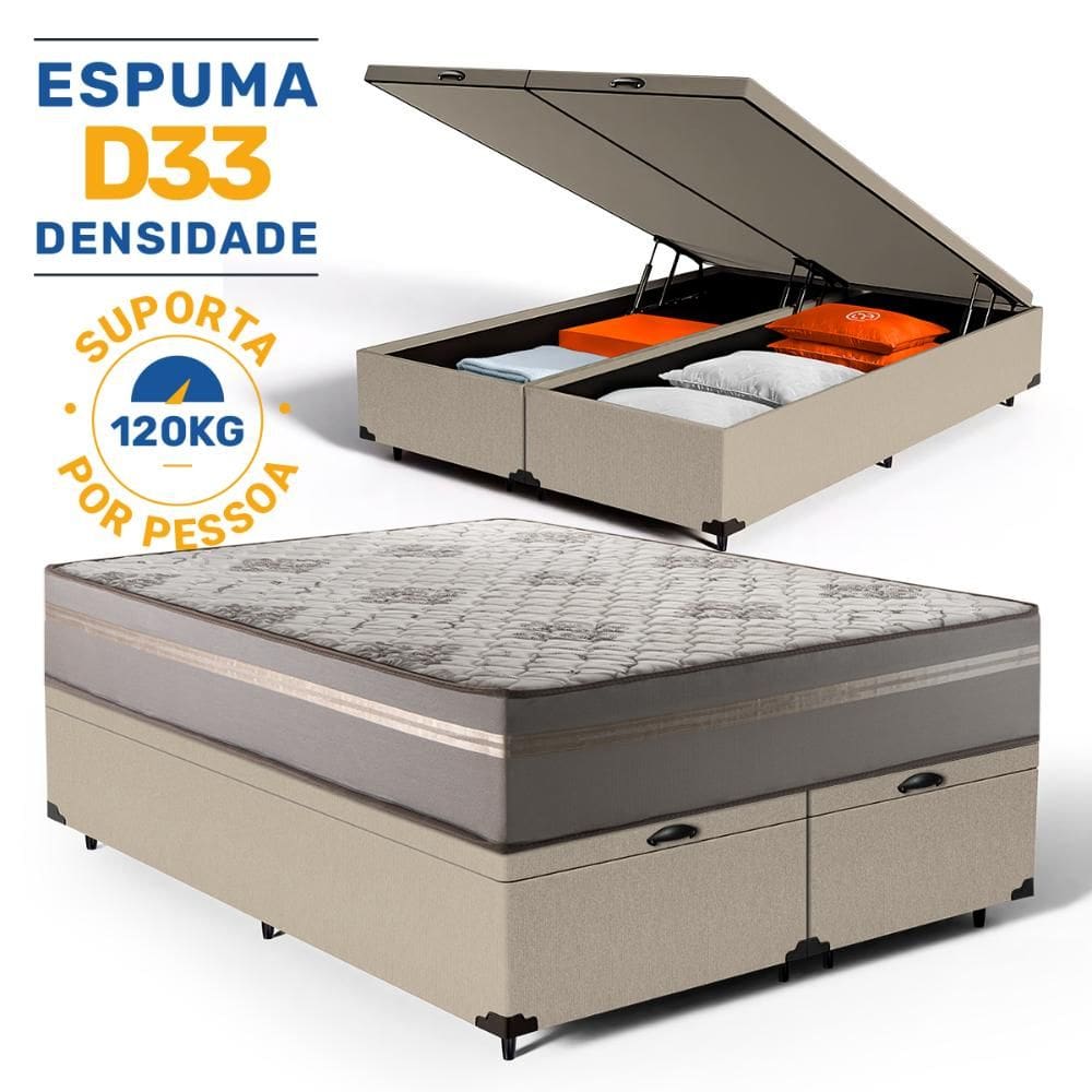 Cama Box Baú com Colchão de Espuma D33 Millenium One Face King 193cm