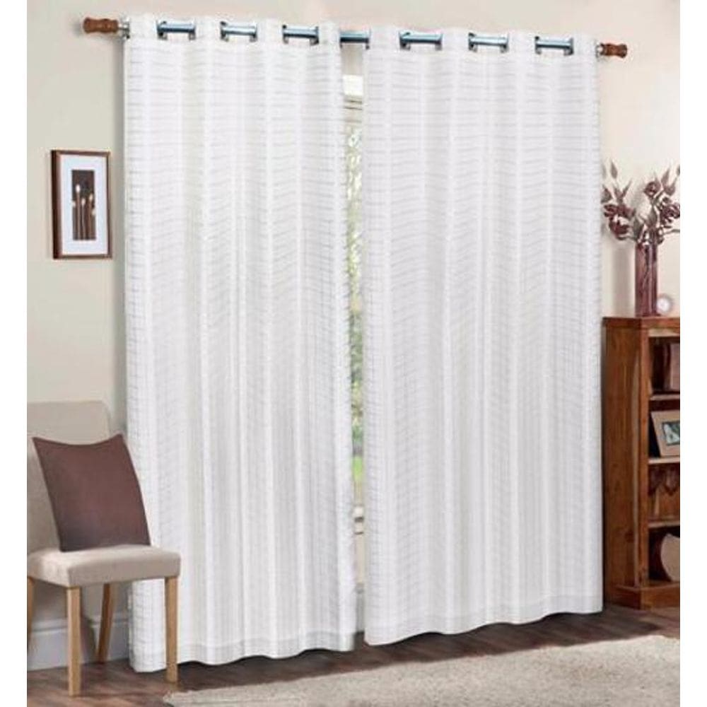 Cortina De Voal Voil Quadriculada Branca Ct Paris 1,80X2,70