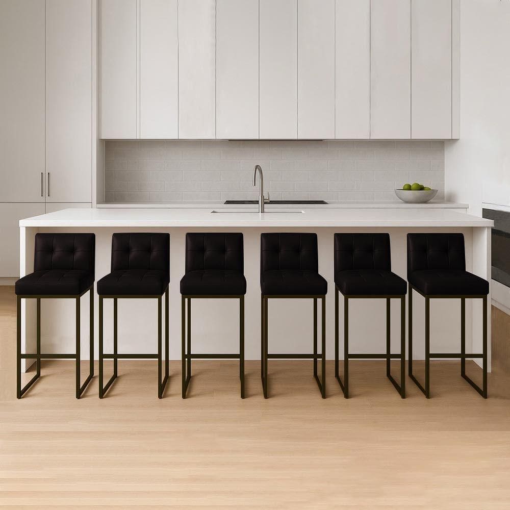 Banqueta Cozinha Alta Com Encosto Industrial Kit 6 Preto Lirina Pu Preto C05 - D`rossi