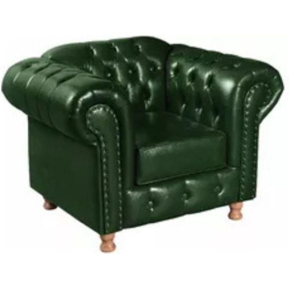 Poltrona Chesterfield Luís Xv Vintage Retrô Capitonê Couro Verde
