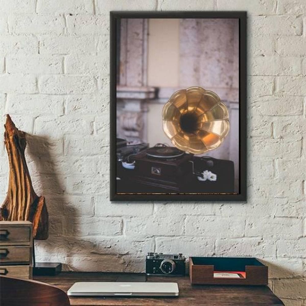 Quadro Decorativo Fotografia Gramofone 45X34Cm