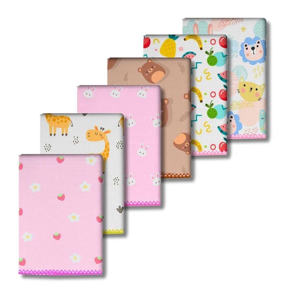 Kit 6 Fralda De Pano Quadriculada 68X68Cm Crochê Rosa