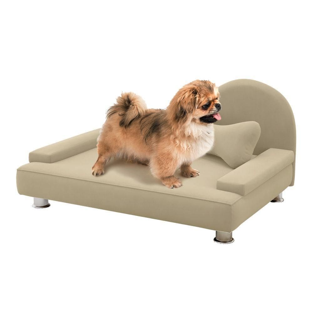 Mini Cama Divã Pet Bela 70cm Para Cachorro Veludo Bege - Desk Design