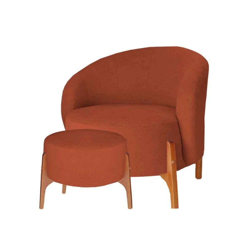 Poltrona Decorativa Luxo Com Puff Ariela Bouclê Ds Home Bouclê Terracota