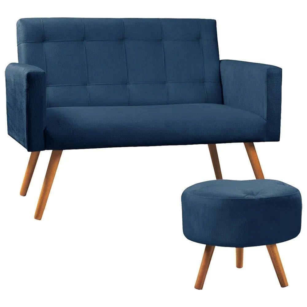 Kit Namoradeira + Puff Decorativo Sabrina Veludo Star Confort Azul