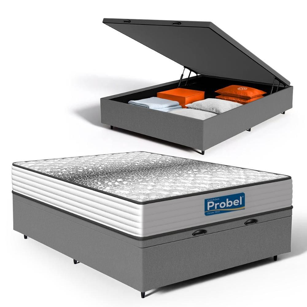 Cama Box Baú com Colchão de Molas Ensacadas Double Face Essence Probel Casal 138cm