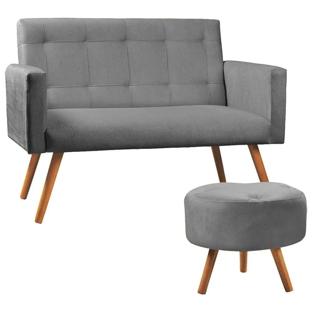 Kit Namoradeira + Puff Decorativo Sabrina Veludo Star Confort Cinza