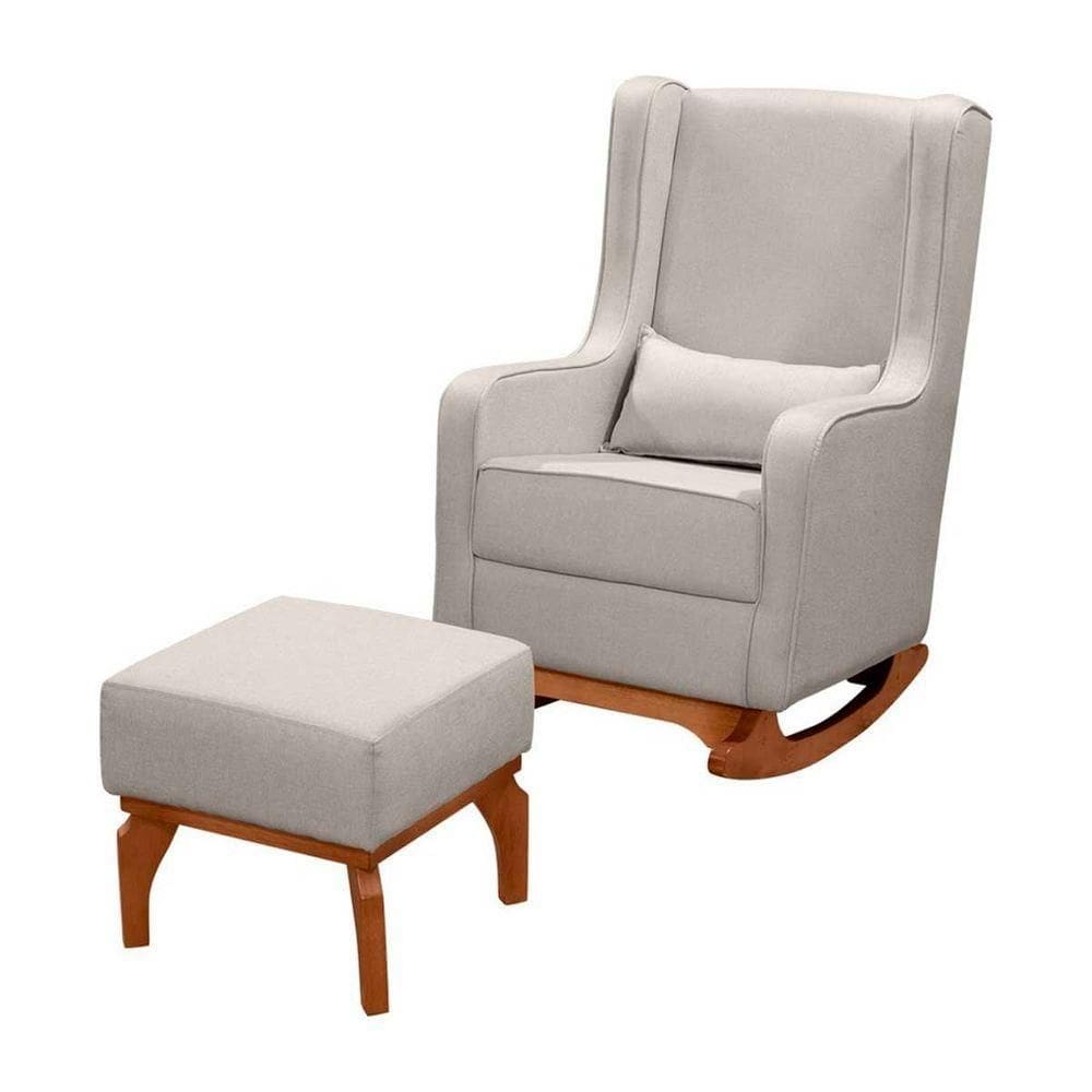 Poltrona De Leitura Com Puff Retrô Linho Ds Home Linho Bege