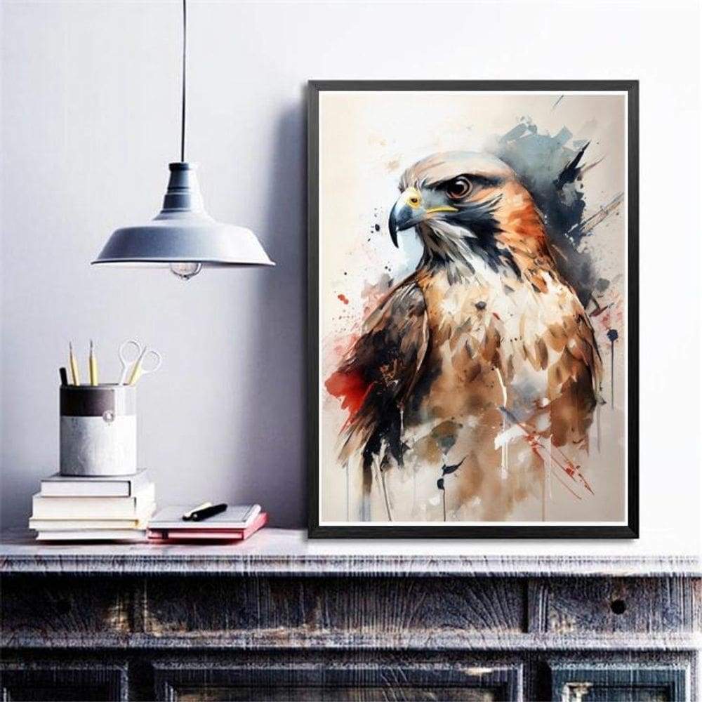 Quadro Decorativo Falcão Aquarela 33X24Cm
