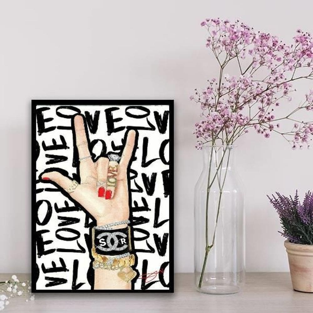Quadro Feminino Rock Love Fashion 45X34Cm Preta
