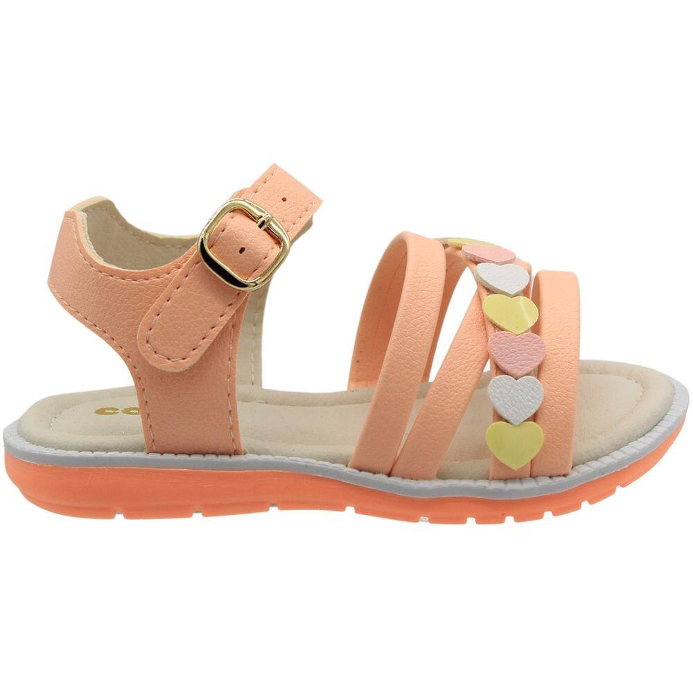 Sandália Rasteira Infantil Camin Tira Aplique Coraçãozinhos Menina