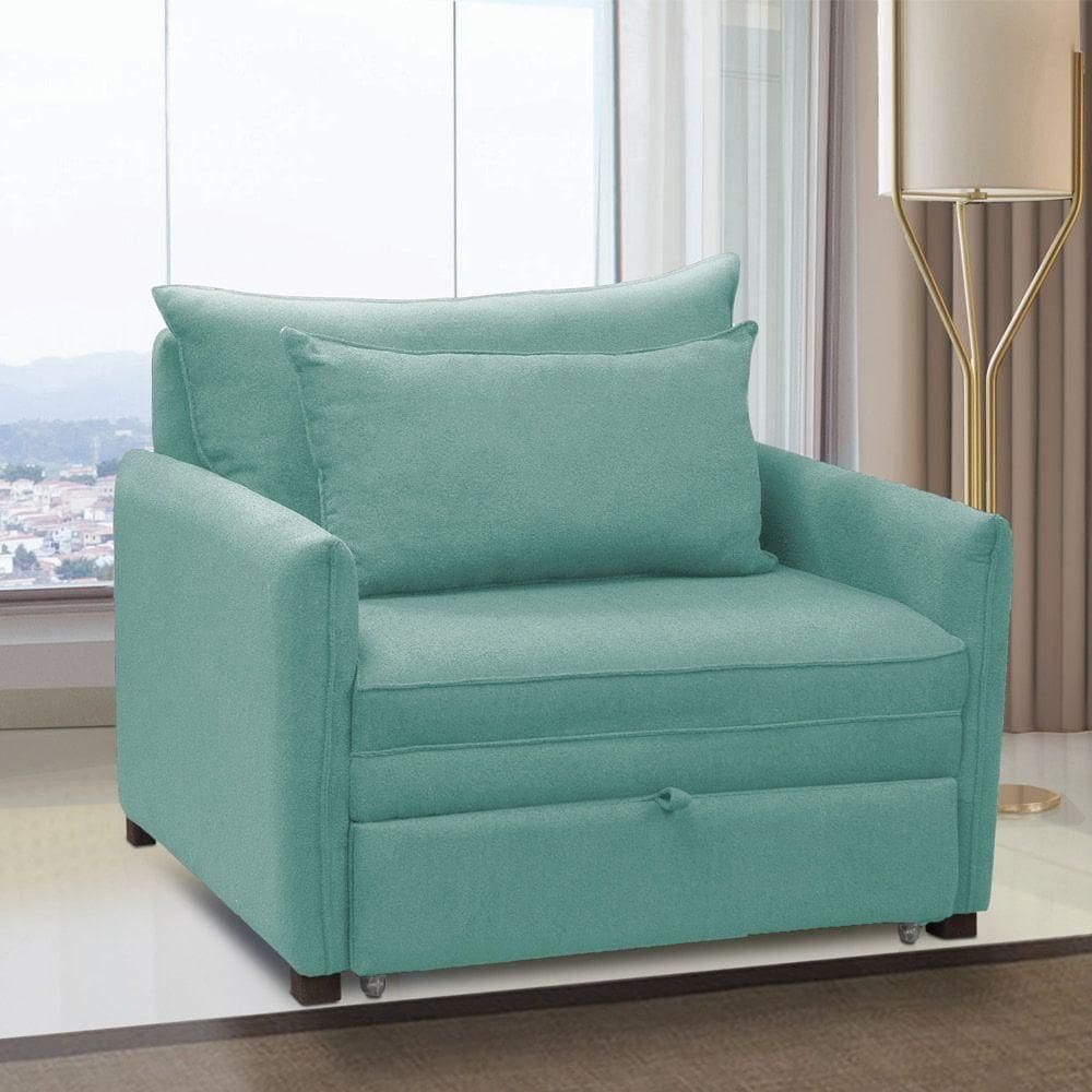 Poltrona Cama Retrátil Solteiro Com Rodízio Cloe Bouclê Azul Turquesa E03 - D`rossi