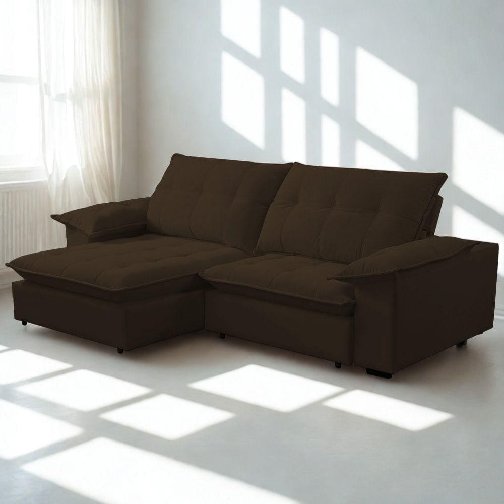 Sofá Retrátil E Reclinável Veludo 2,10m Lisboa - Conforto Premium E Design Elegante | Lansof Brasil Cores Marrom