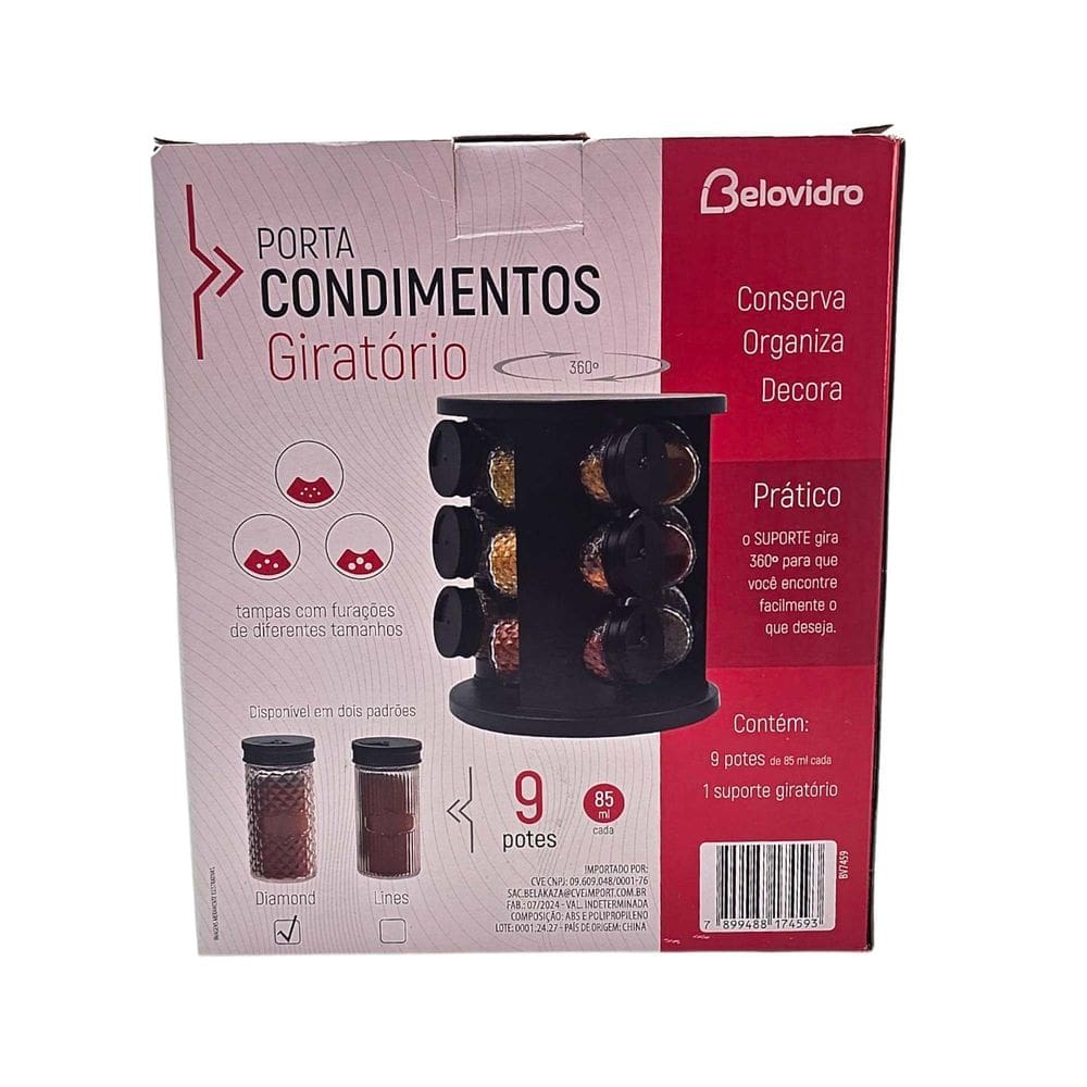 Porta Condimento Redondo Giratório 9 Potes Vidro Line - Belakaza