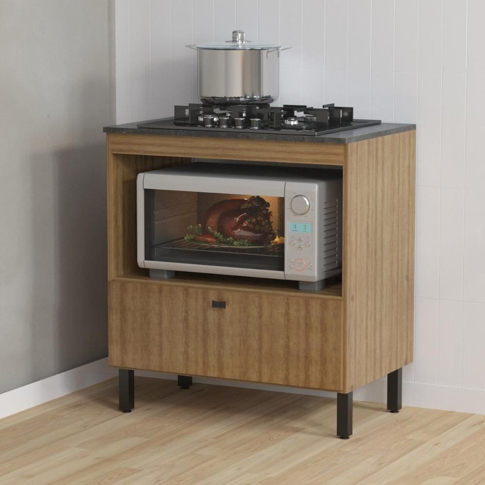 Balcão Cozinha para Cooktop 4 Bocas e Forno/Micro-ondas 75cm 1 Porta Multimóveis CR20499