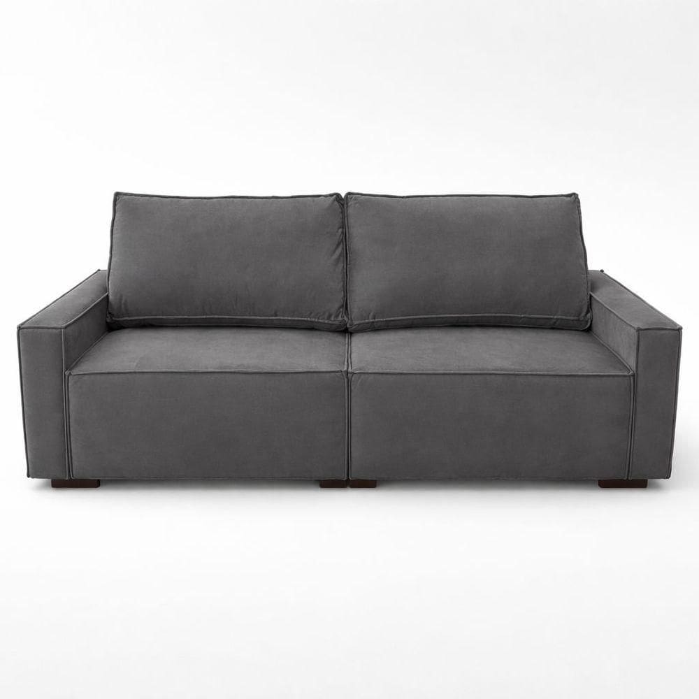 Sofá 2 Metros Contemporâneo Sala Estar Luxo Moderno Suede Cinza Escuro