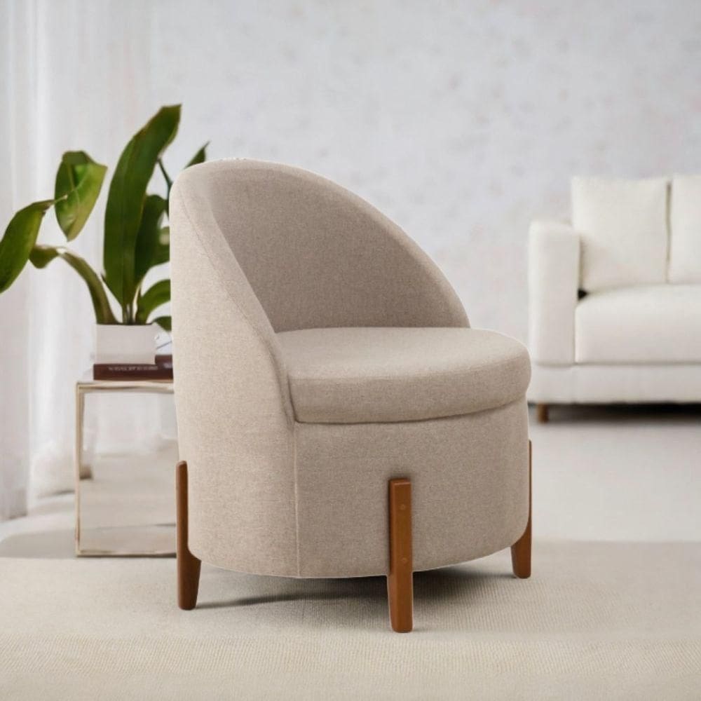 Poltrona Redonda Rubi Sala Quarto Escritório E área De Lazer Linho Bege