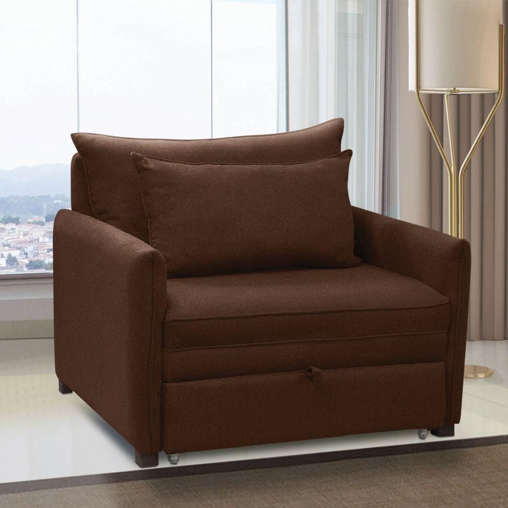 Poltrona Cama Retrátil Solteiro Com Rodízio Cloe Bouclê Marrom E03 - D`rossi