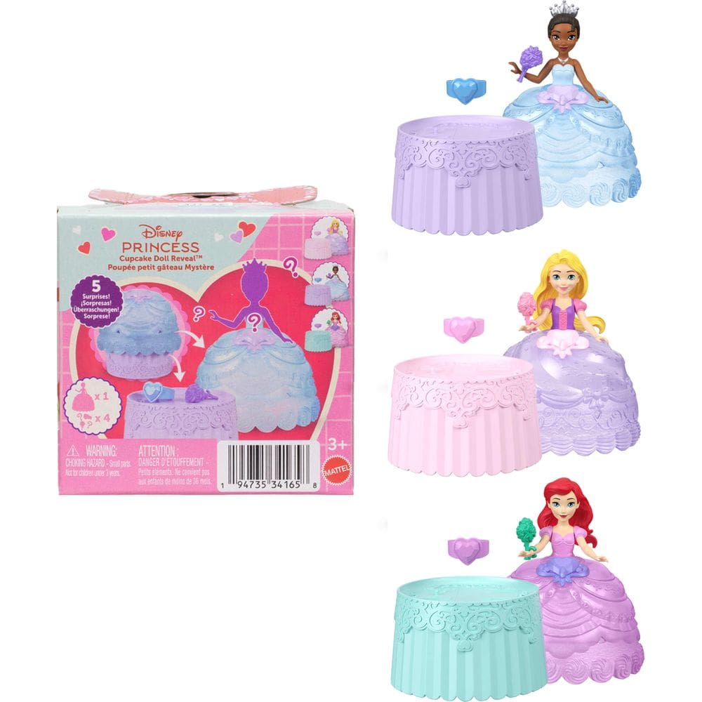 Boneca Surpresa Cupcake Princesas Disney Mattel com 3 Bonecas