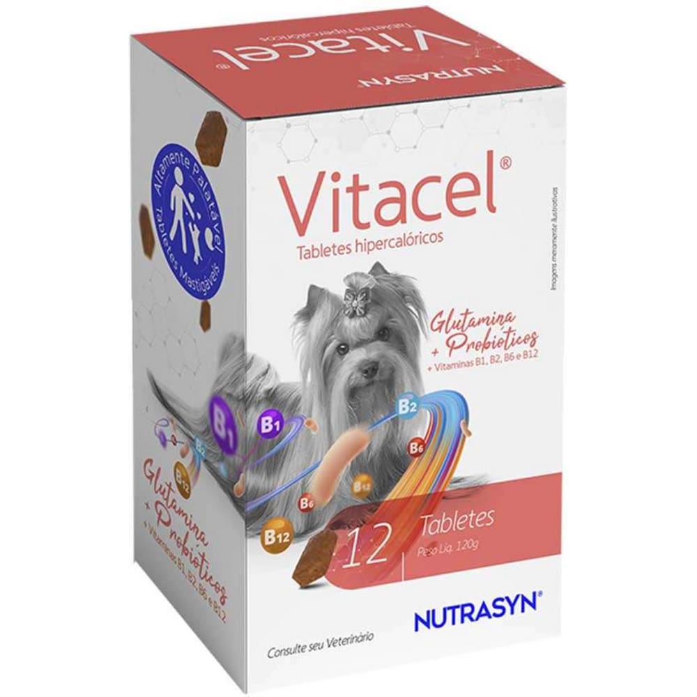 Vitacel C/12 Tabletes 10g - Tabletes Hipercalóricos ( Maltodextrina+b1,b2,b6,b12+glutamina+probiótico).