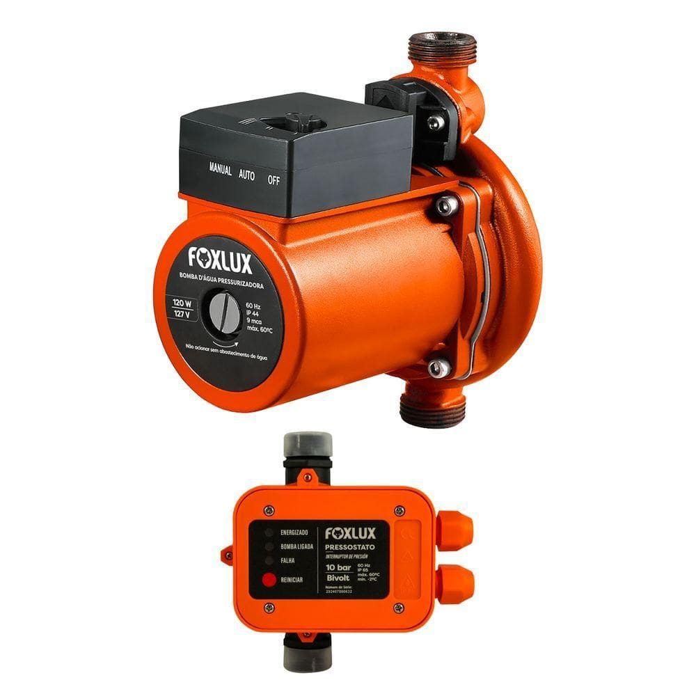 Kit Bomba D`água Pressurizadora 110V 120W + Pressostato Foxlux