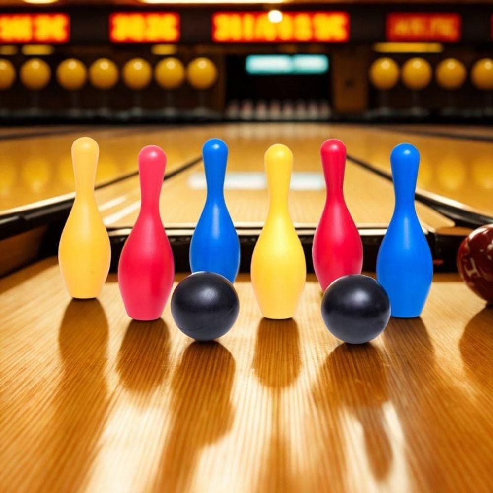 Jogo Boliche Colorido Com 6 Pinos 2 Bolas Brinquedo Infantil