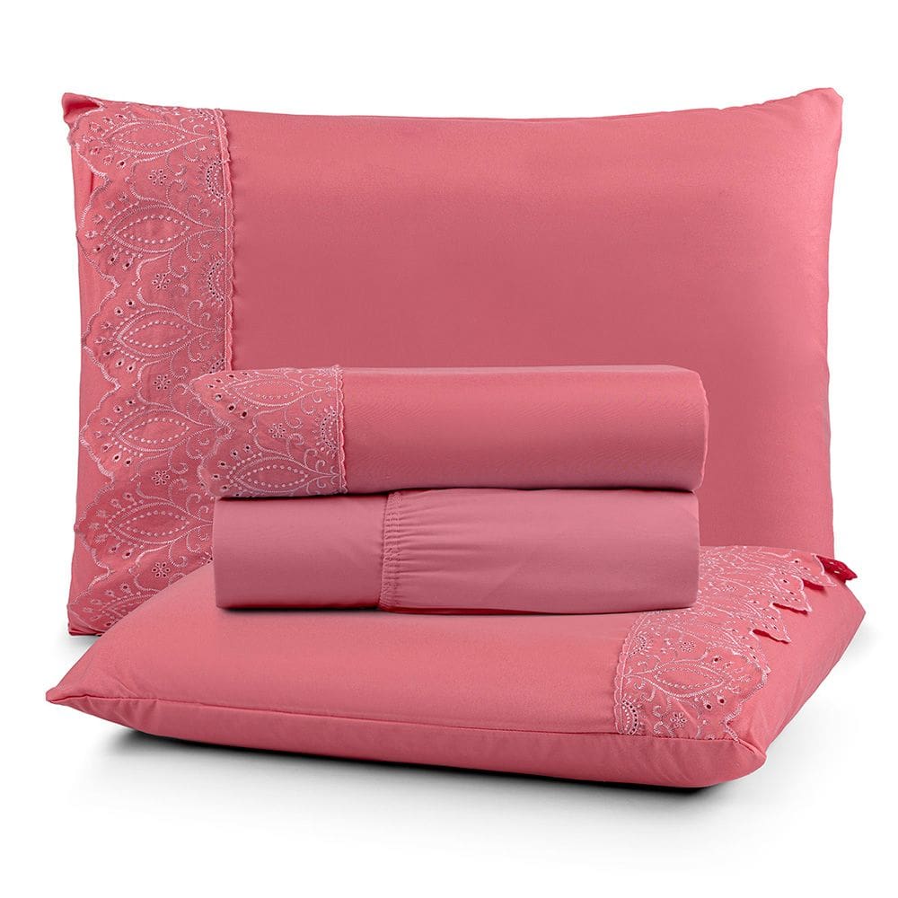 Jogo Cama Casal Cherry Bordado Inglês 4pç 100% Poliéster - Pesseg