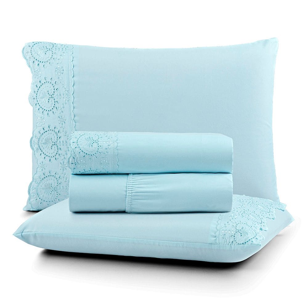 Jogo Cama Casal Cherry Bordado Inglês 4pç 100% Poliéster - Az_Claro