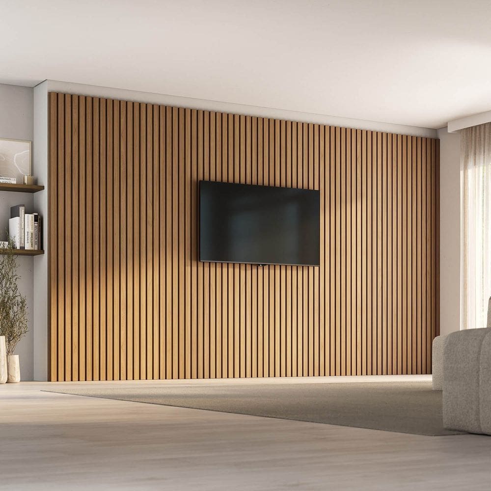 Painel para Tv até 86 Polegadas 400x230cm Ripado Aruá Cabecasa Madeiraoriginals Jatoba