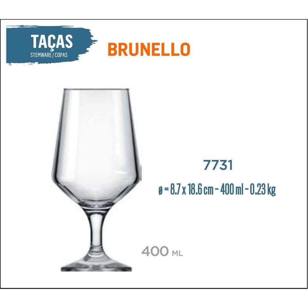 12 Taças Brunello 400Ml - Vinho Tinto Rosé Branco Cerveja