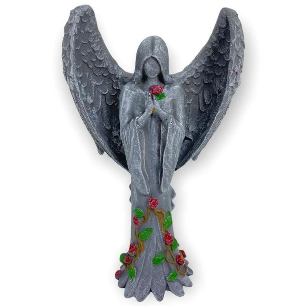 Escultura Anjo Negro Fêmea 25Cm Cor Cimento Claro Em Resina