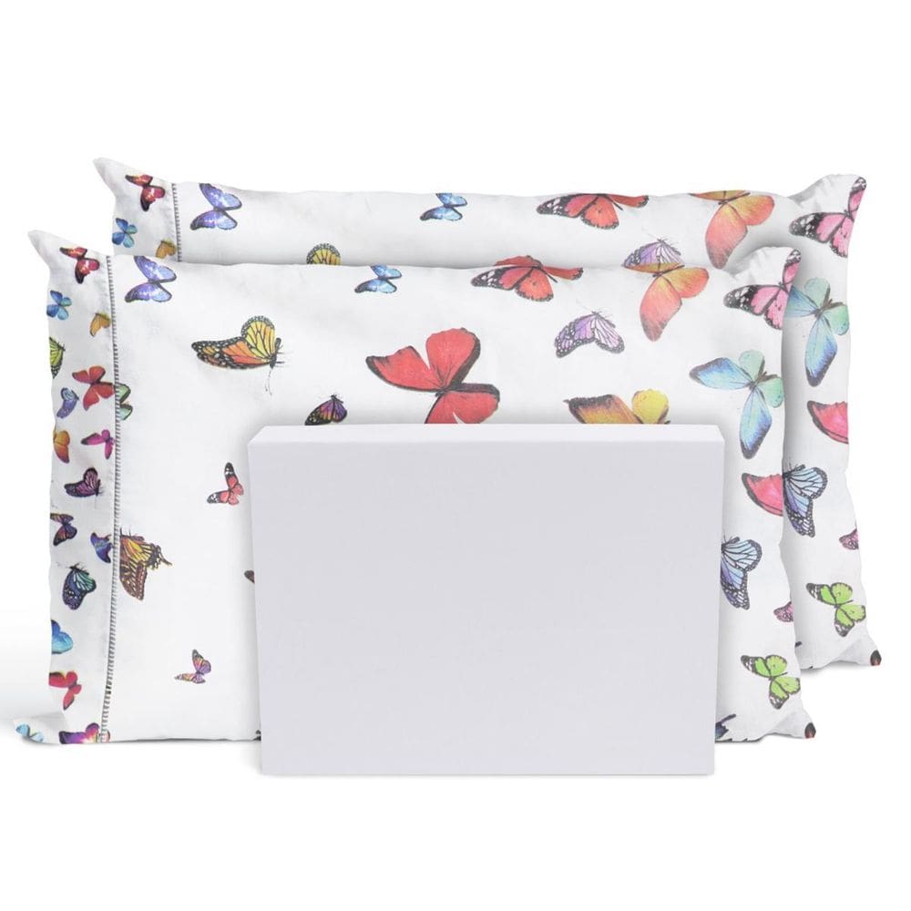 Jogo De Lençol Cama Queen 3 Peças Percal Borboletas Branco