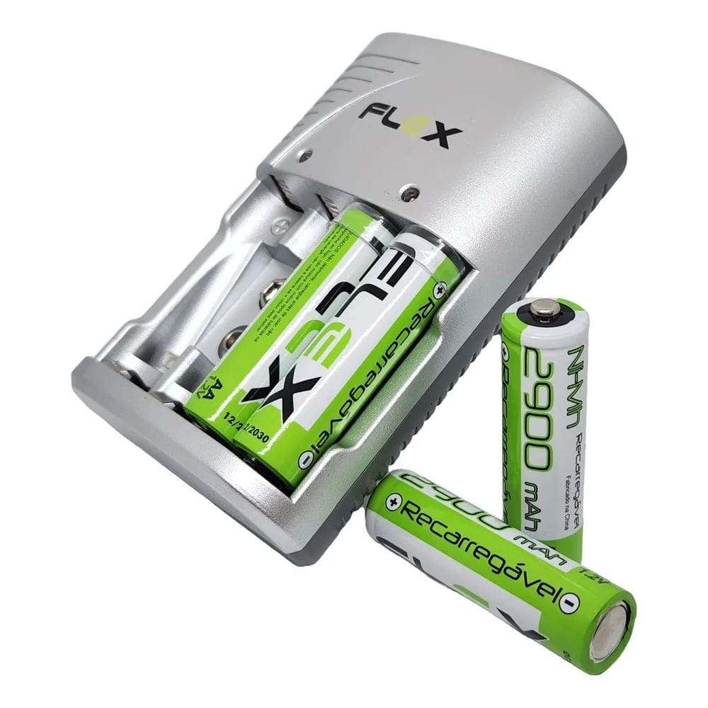 Carregador De Pilha Flex Mod. Fx-C16-4P Com 4 Pilhas Aa