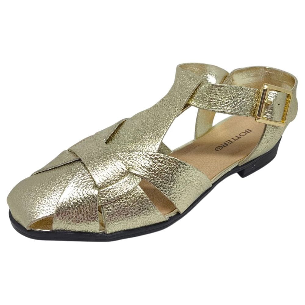 Sandalia Rasteira Feminina Metalizada Couro Conforto Bottero