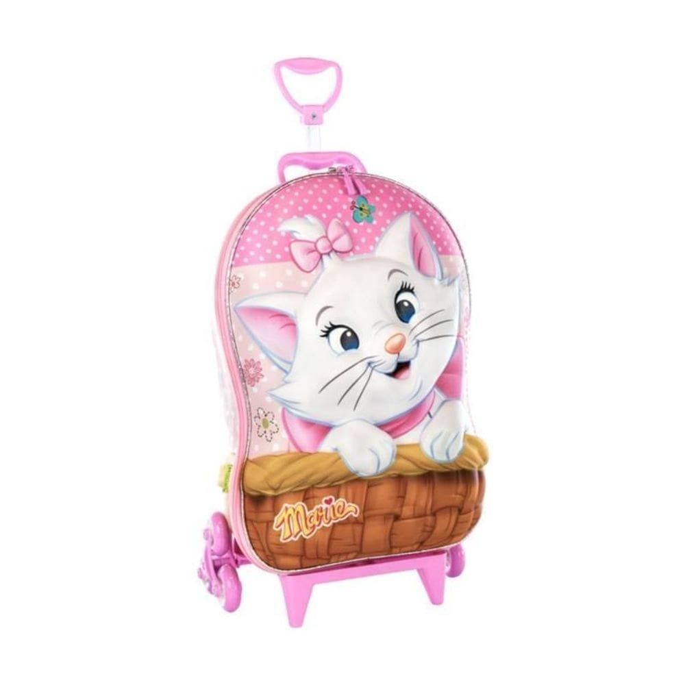 Mala De Viagem Infantil Com Rodinha Gatinha Marie 3D Rosa