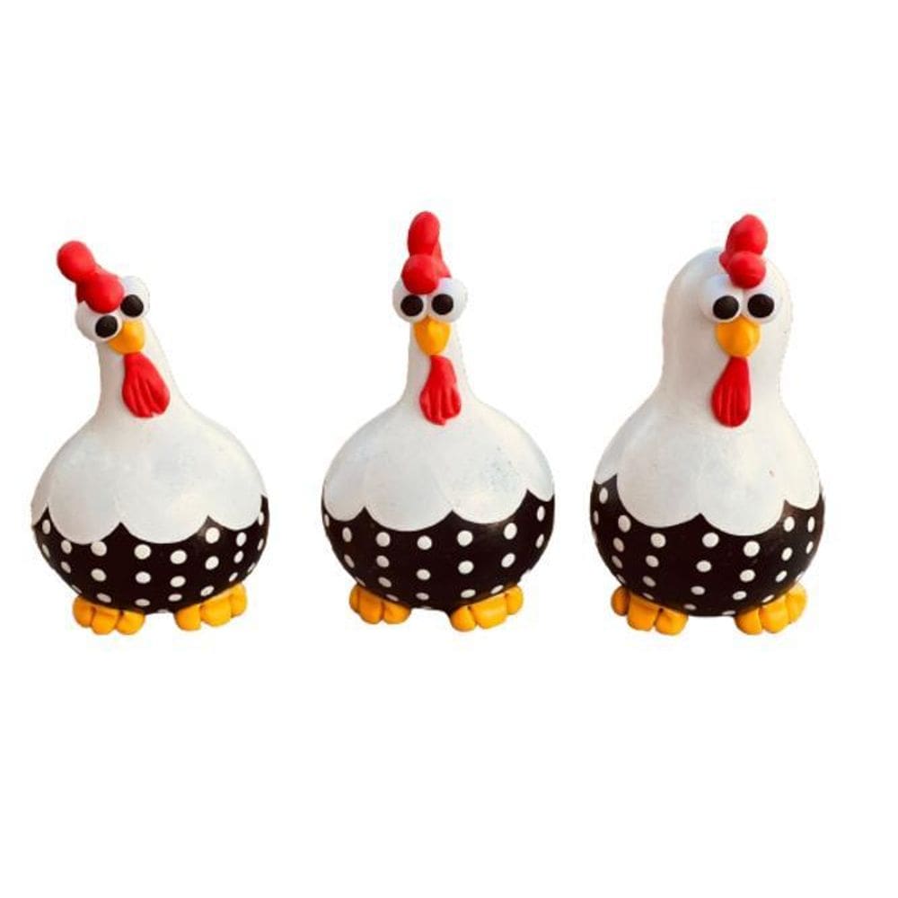 Trio Galinha Em Cabaça Preto E Branca 12cm Artesanal