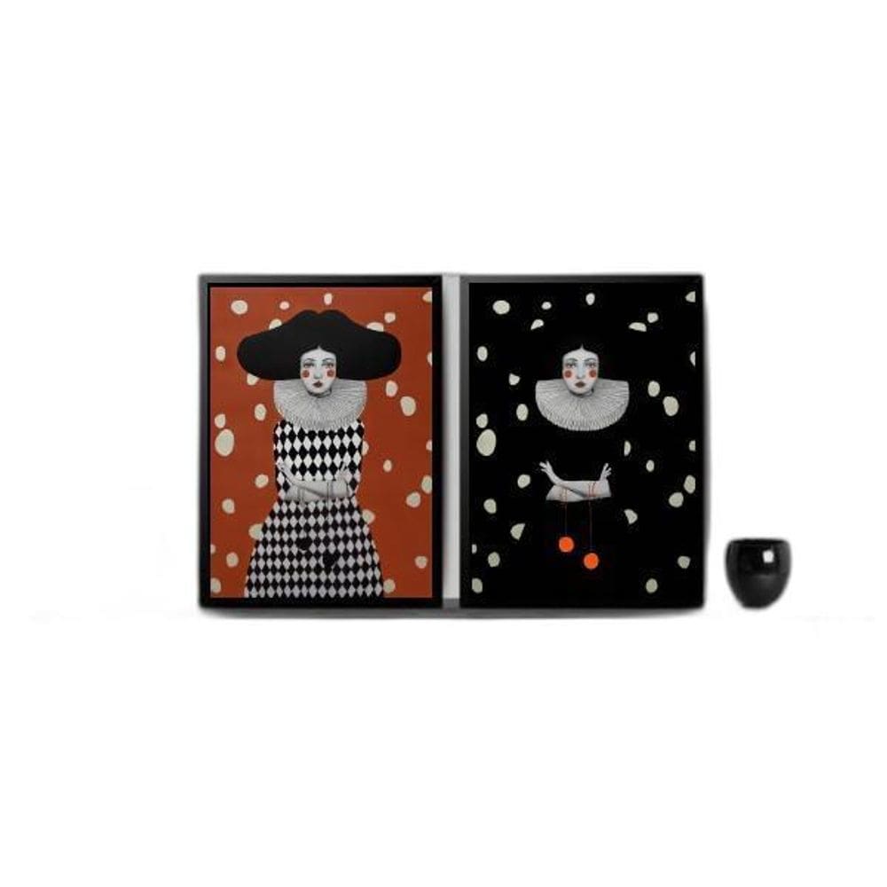 Kit 2 Quadros Decorativos Colombina 24X18Cm Com Vidro Preta