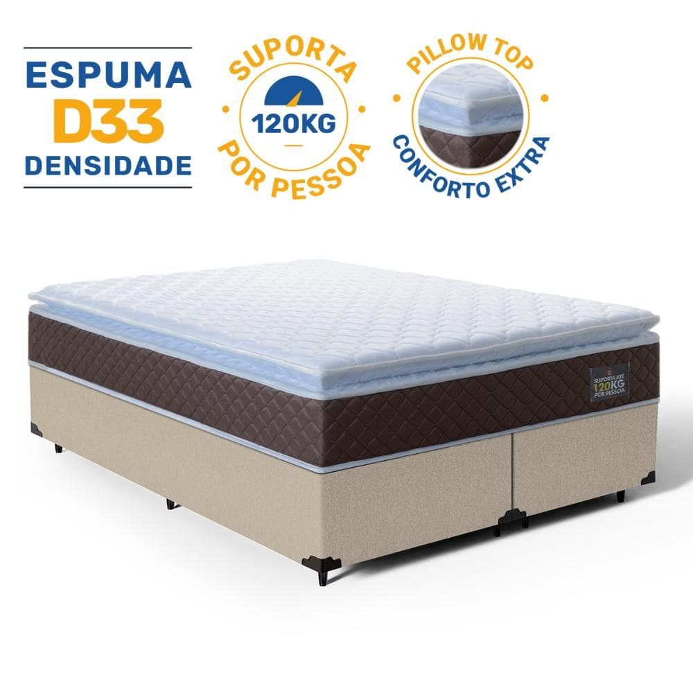 Cama Box com Colchão de Espuma D33 Pillow Top Comfort Luxo King 193cm