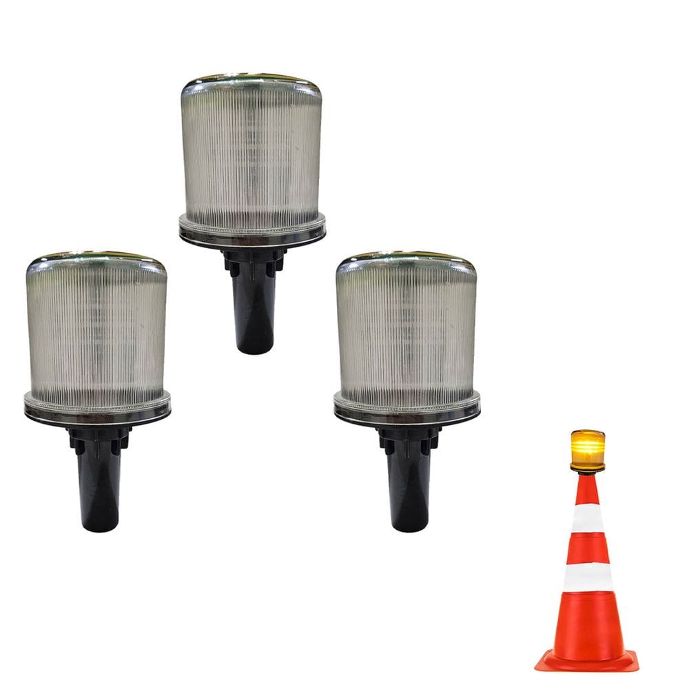 Sinalizadores Viario Solar Kit 3 Sinalizaçao Cone Rodovia Transito Estrada Obra AlertaEmergencia Acidentes Aviso