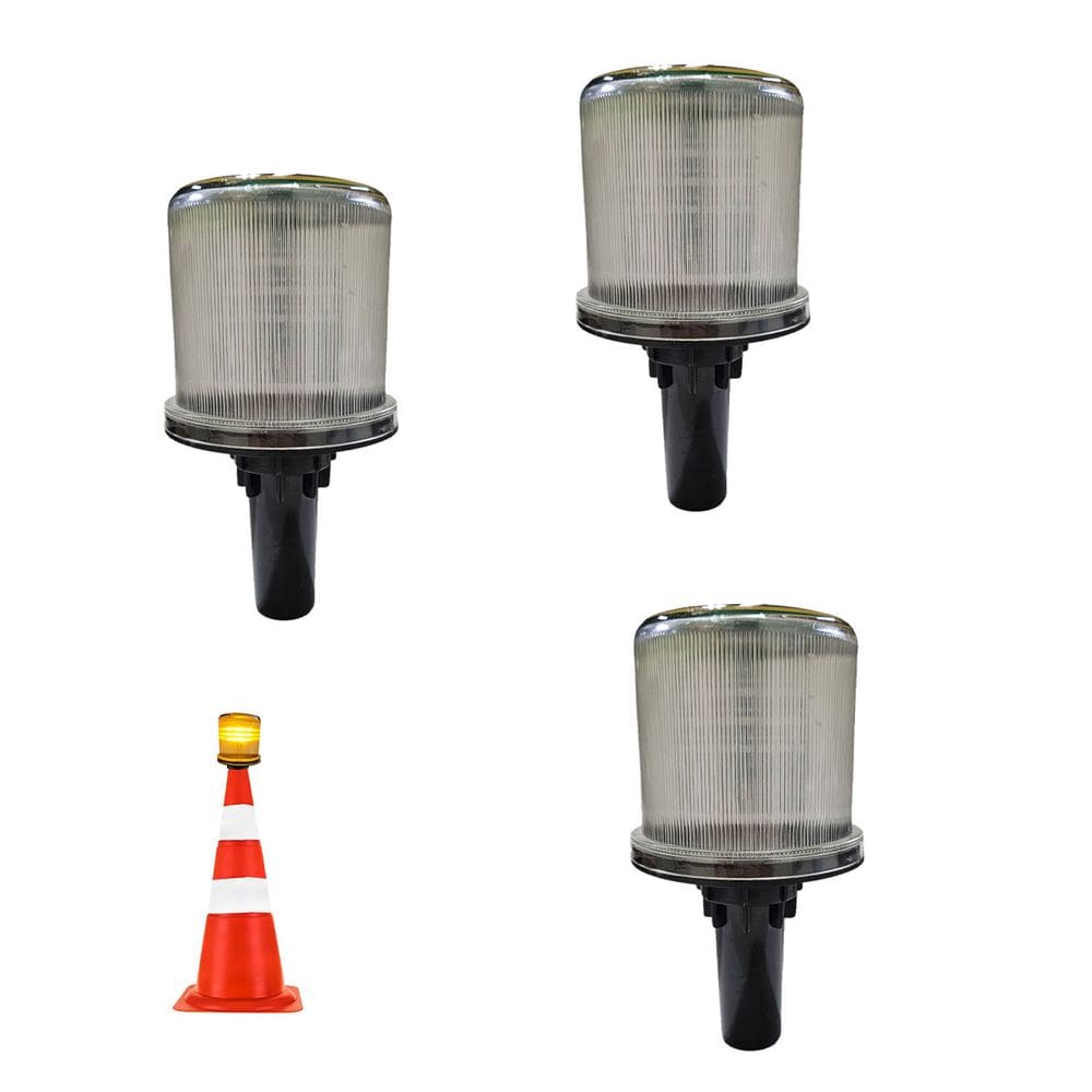 Sinalizadores Viario Solar Kit 3 Sinalizaçao Estrada Alerta Cone Rodovia Obra Emergencia Aviso Acidentes