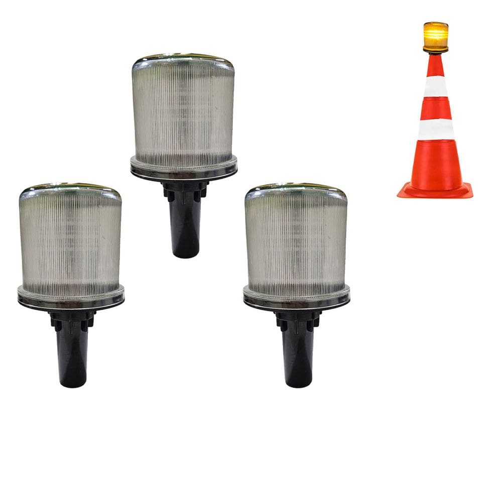 Sinalizadores Viario Solar Kit 3  Sinalizaçao Transito Cone Rodovia Estrada Obra AlertaEmergencia Aviso Acidentes