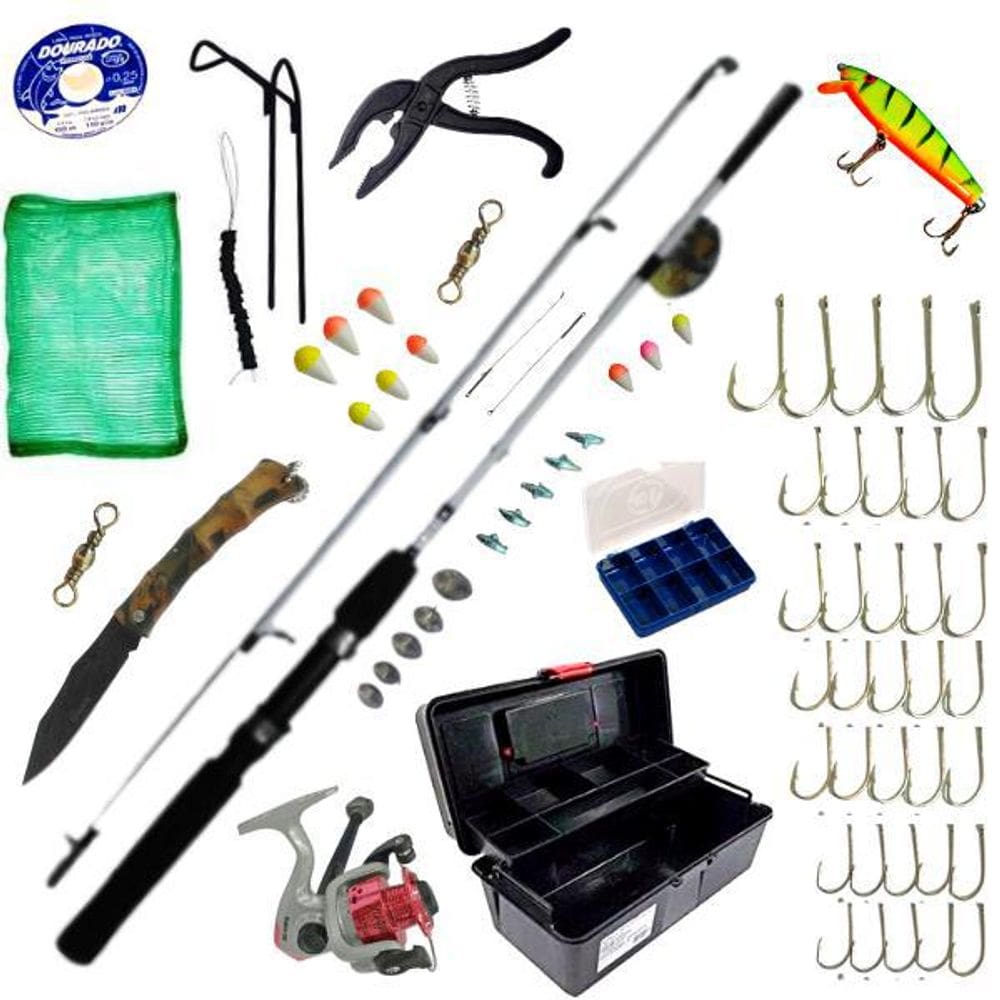 Caixa De Pesca Completa Com Acessórios Molinete Vara 3-6 Kg
