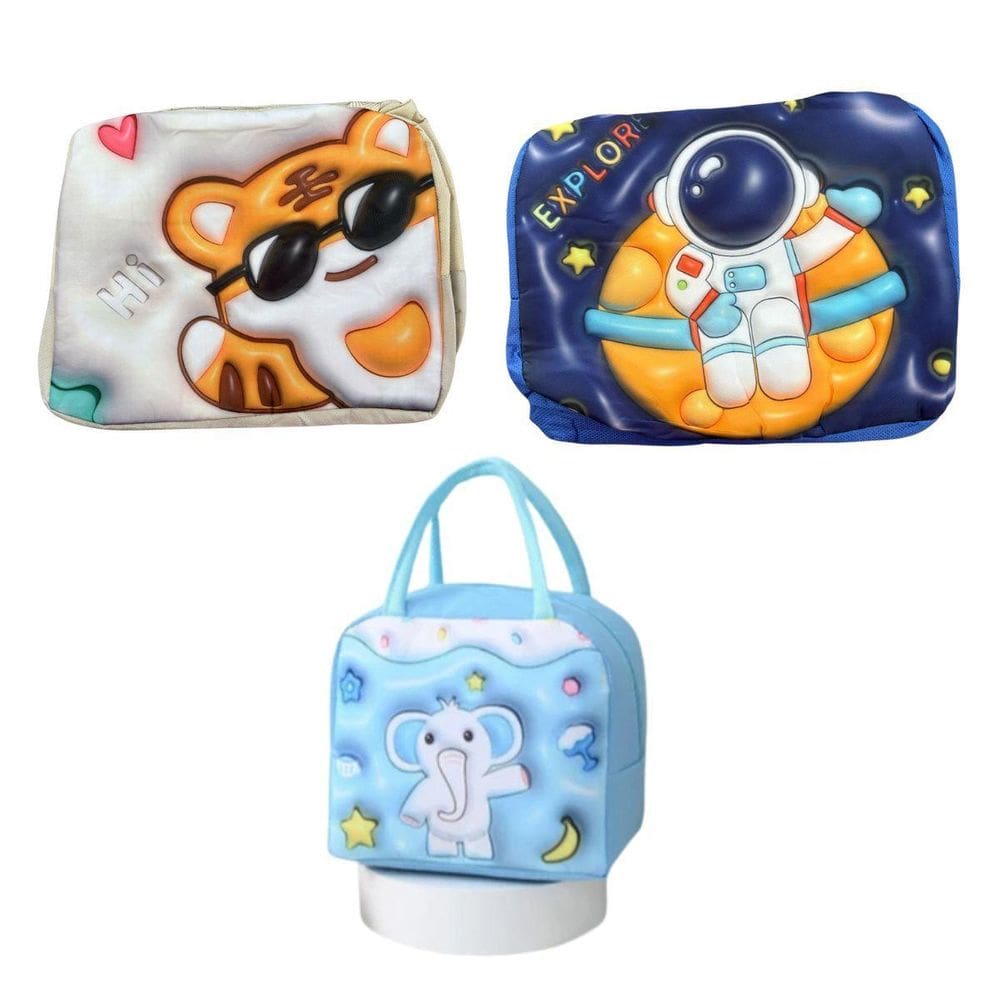 Kit 3 Lancheiras Escolar De Desenho Animado Infantil