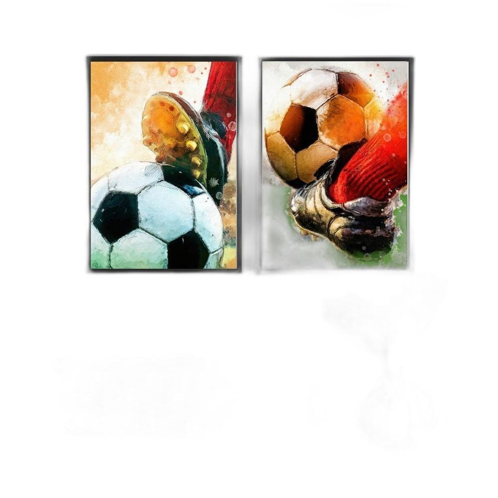 Kit 2 Quadros Aquarela Futebol- Bola E Chuteira 2 33X24Cm