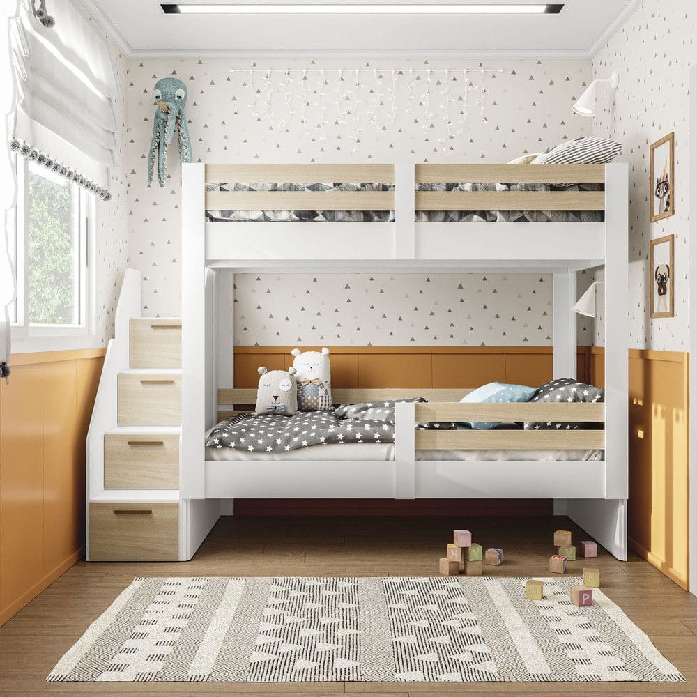 Beliche Juvenil com Escada Jade Mobikasa e Colchao Gazin