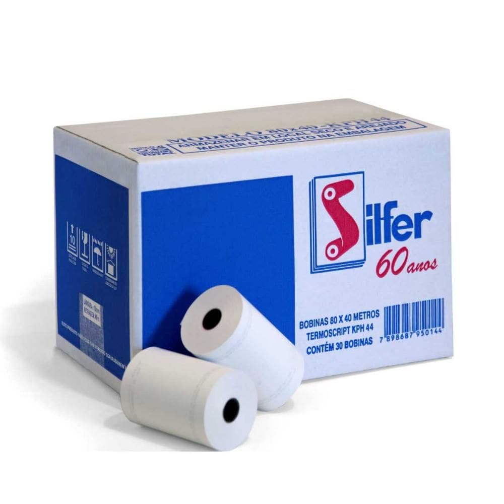 Bobina Térmica 80mm x 40m Branca (Caixa com 30 Bobinas) - Silfer
