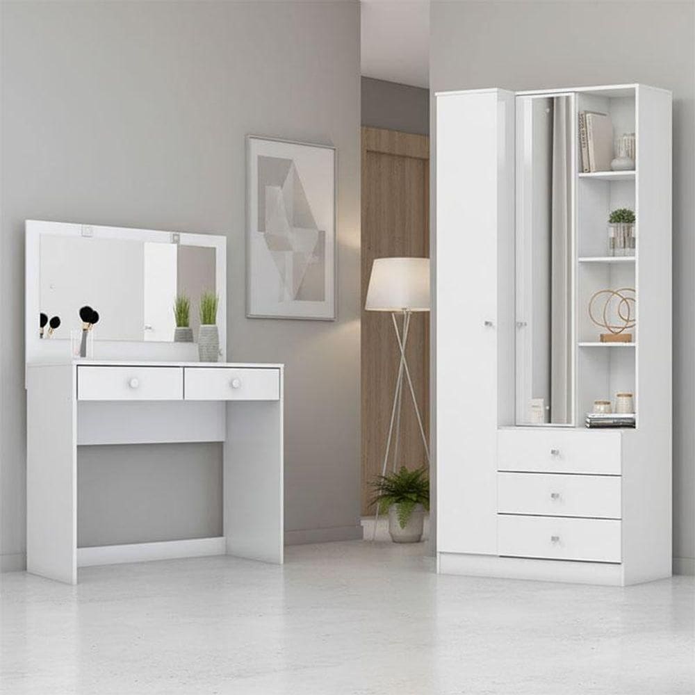 Armário Multiuso Doha E Penteadeira Daila Ambiente Com Led Branco - Henn