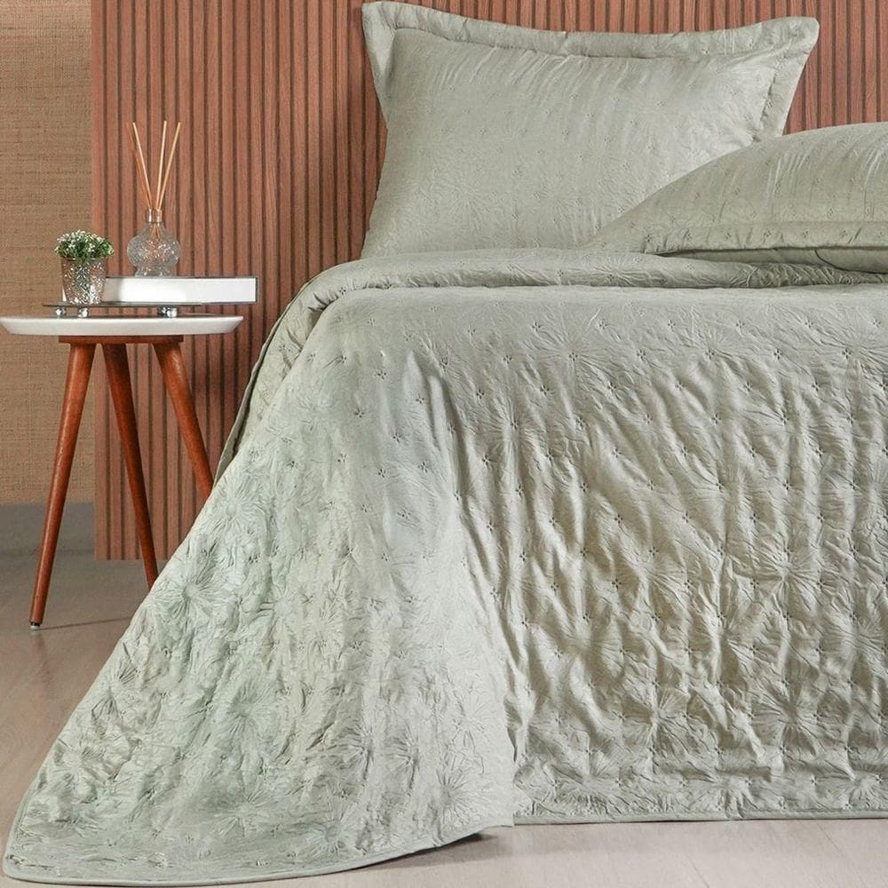 Kit Colcha Queen Sensatti 3d Embossed 240x260cm Verde Alfafa