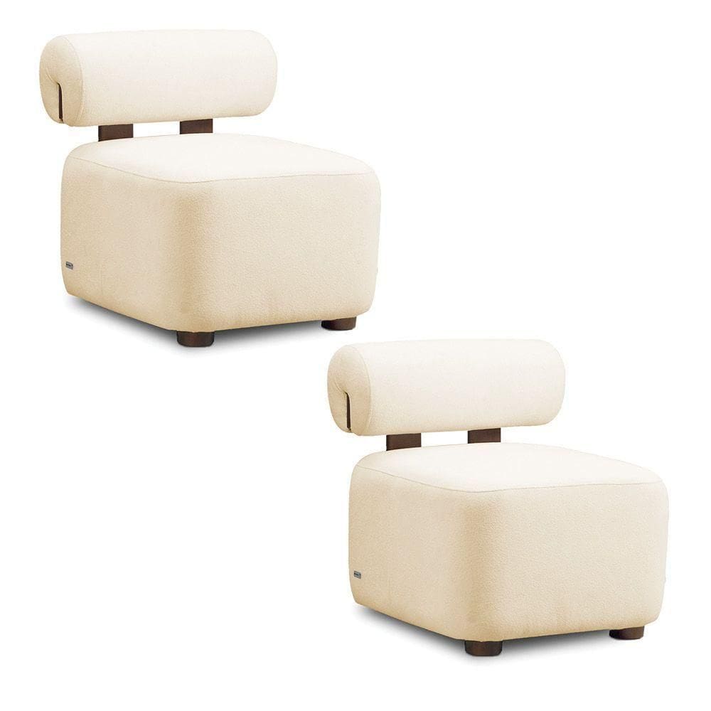 Poltrona Decorativa Para Sala Kit 2 Helora Bouclê E03 - D`rossi Cor Azul Turquesa