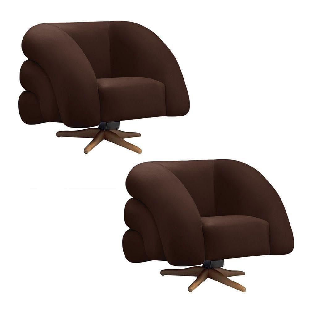 Poltrona Giratória Orgânica Com Balanço Kit 2 Tana Bouclê E03 - D`rossi Cor Marrom